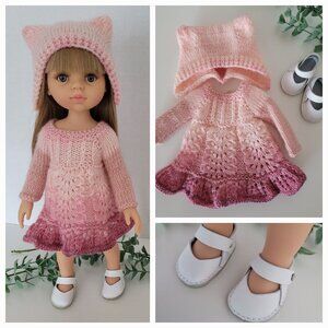 Pretty & Pink New Handknit Outfit & Handcrafted Shoes for 32cm Paola Reina Dolls